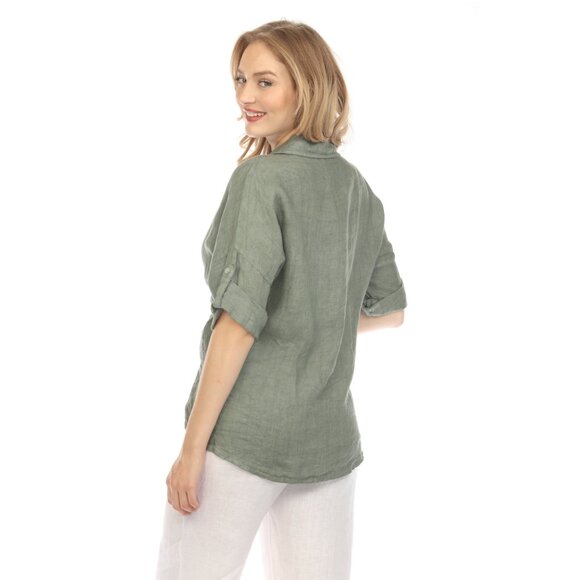 Olive Button Up Collared Shirt - Picture 7 of 9